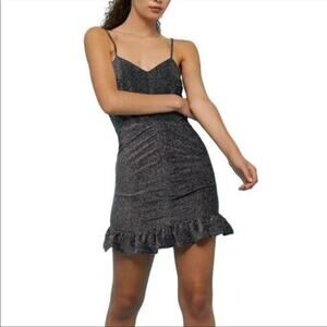 Topshop Ruched Glitter Minidress In Silver, 12
